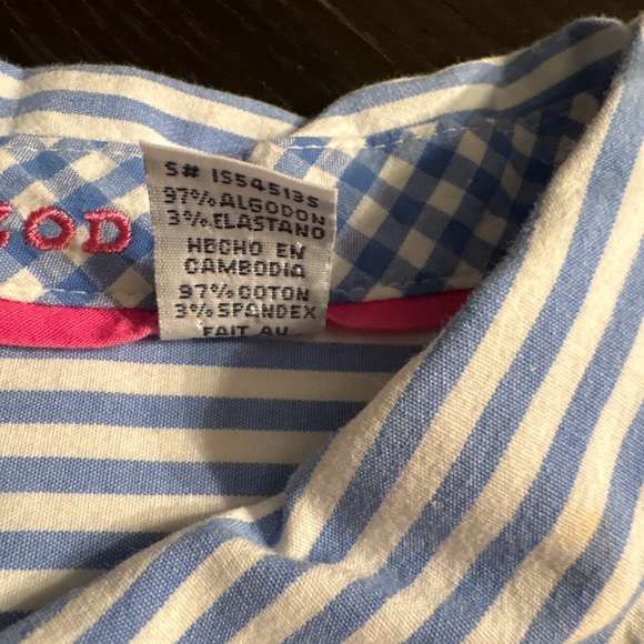White and Blue Striped Button Down Shirt preppy stripes cotton button down XL - Picture 9 of 9